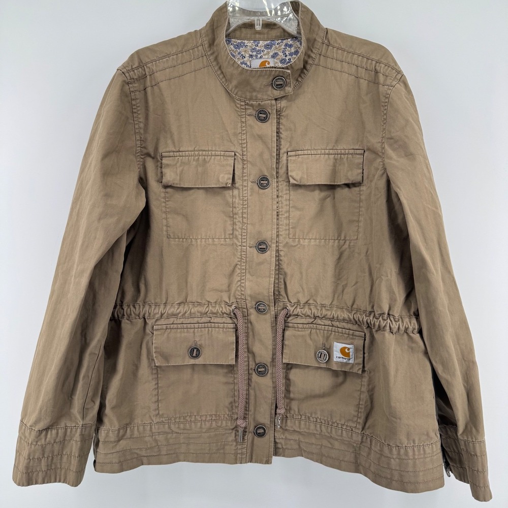 Carhartt Voyager Field Jacket Womens XXL Brown Utility Floral Lined Canvas Coat